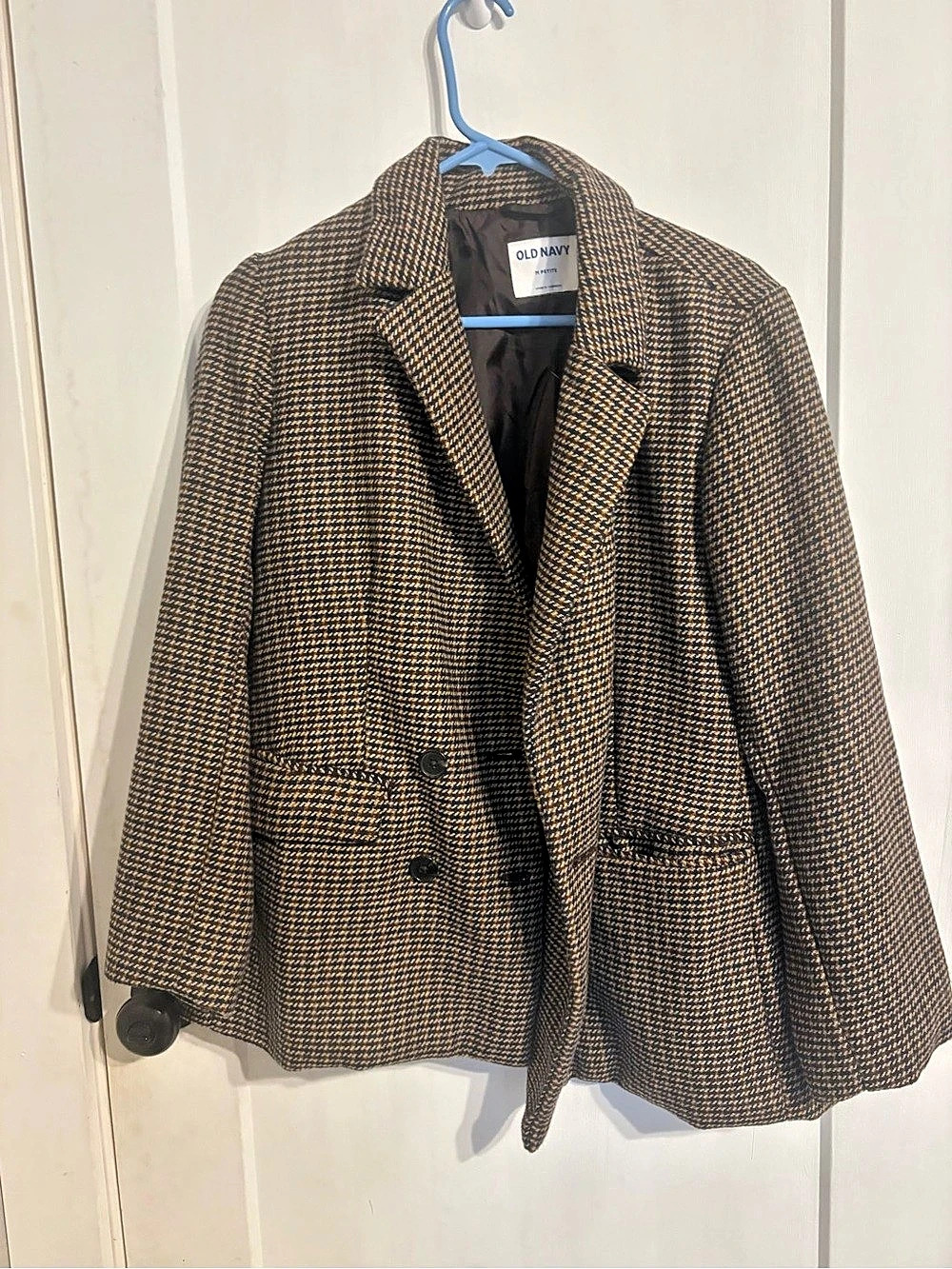 Old Navy Houndstooth Pea Coat in Brown & Black